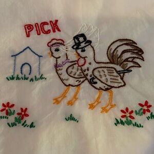 Vintage Hand Embroidered Chicken Design Flour Sack Kitchen Towels Set Of 5